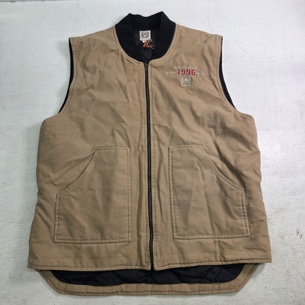 Cinch Mens 2XL Canvas Zip Work Vest Khaki Tan Quilted Lined Western Rodeo Ranch